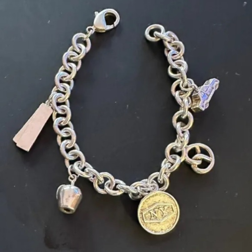 Tiffany & Co Sterling Silver Charm Bracelet New York Theme Big Apple Taxi 8”